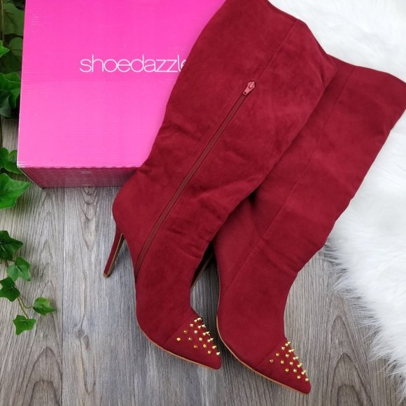 Shoe Dazzle Spike Stud Stiletto Heel Knee High Boots Size 9.5 Burgundy - Picture 10 of 10